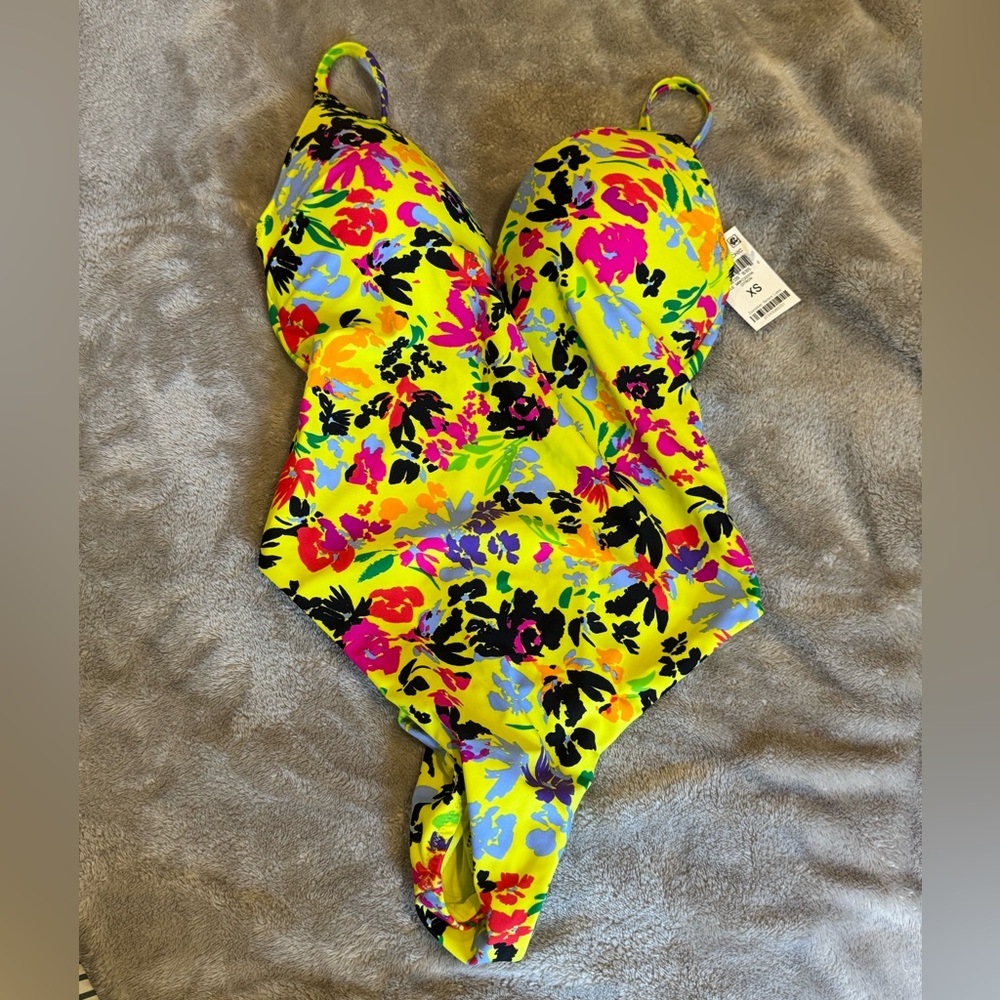 Bar III Citron Floral One Piece Swimsuit XS
